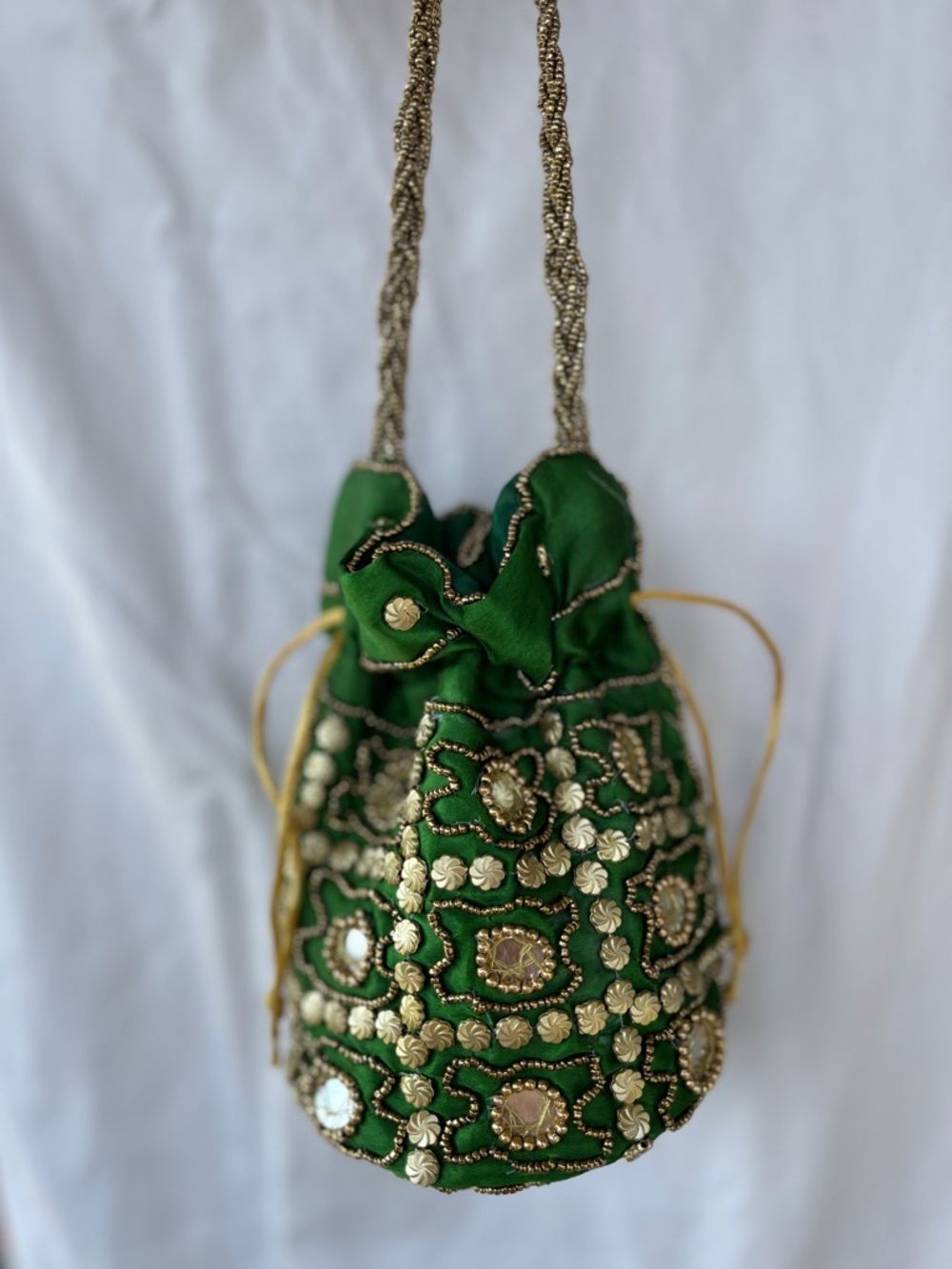 Green Embellished Potli Bag with Gold Accents